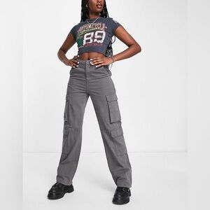 Bershka Y2K Utility Streetwear Cargos Faded Charcoal Women's 8